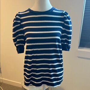 Navy and White Striped Puff Sleeve Top